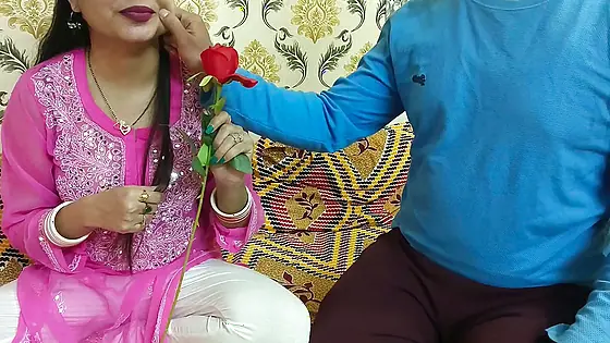 Indian beautiful husband wife celebrate special Valentine week Happy Rose day dirty talk in hindi voice saara give footjob